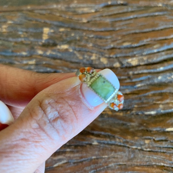 Jadeite and carnelian set in sterling silver. - Picture 3 of 5